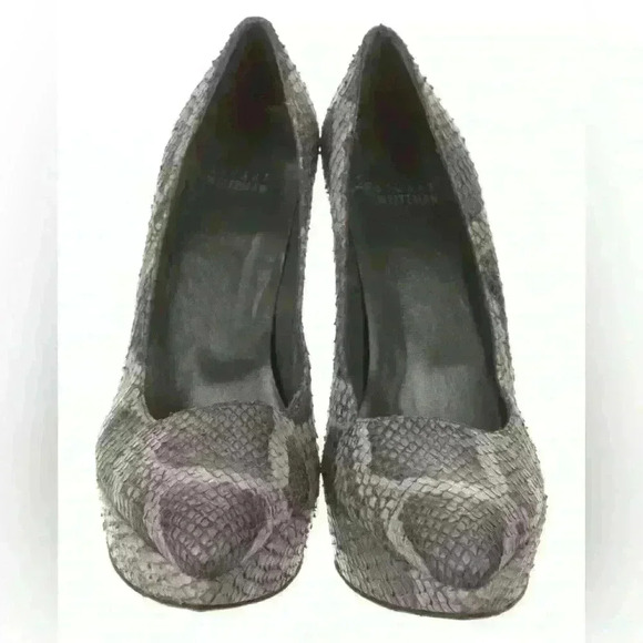 Stuart Weitzman Snakeskin Print Heels Purple Round Toe Platform Size‎ 8.5 - Picture 3 of 5